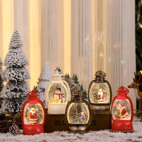 Linterna De Bola De Nieve De Navidad Retro Lámpara De Aceite Decorativa LED Adorno De Escritorio Para Fiesta Festiva Con Papá Noel Muñeco De Nieve