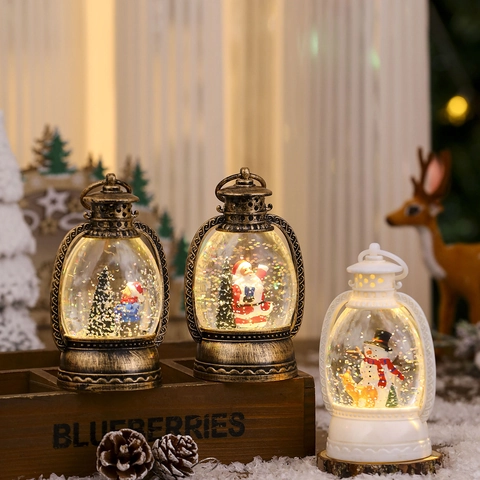 Linterna De Bola De Nieve De Navidad Retro Lámpara De Aceite Decorativa LED Adorno De Escritorio Para Fiesta Festiva Con Papá Noel Muñeco De Nieve