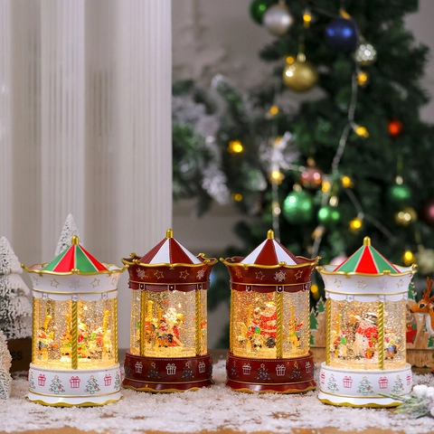 Palla Di Neve Natalizia Carosello Rotante Musicale Con Luce Decorazione In Resina Regalo Alimentato USB O Batterie