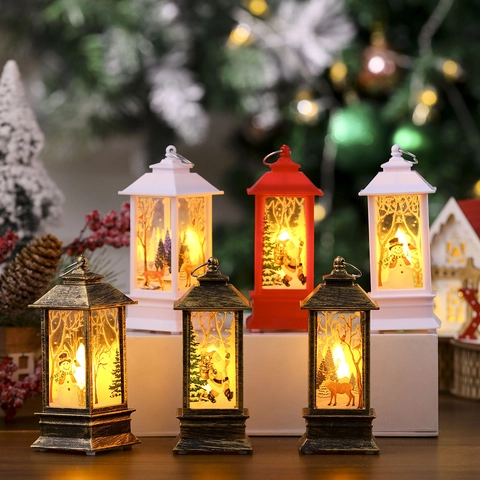 Lanterna LED Di Natale A Batteria Luce Portatile Retro Per Decorazioni Festive Con Motivi Babbo Natale Pupazzo Di Neve Renna