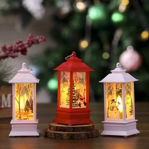 Lanterna LED Di Natale A Batteria Luce Portatile Retro Per Decorazioni Festive Con Motivi Babbo Natale Pupazzo Di Neve Renna
