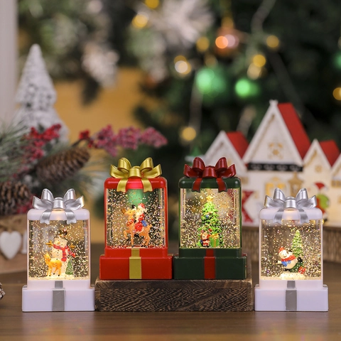 Kerst Sneeuwbol Waterlantaarn LED Verlichte PVC Hars Cadeaudoos Vorm Kerstman Sneeuwpop Rendier Tafeldecoratie Nachtlampje