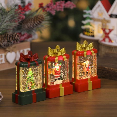 Kerst Sneeuwbol Waterlantaarn LED Verlichte PVC Hars Cadeaudoos Vorm Kerstman Sneeuwpop Rendier Tafeldecoratie Nachtlampje