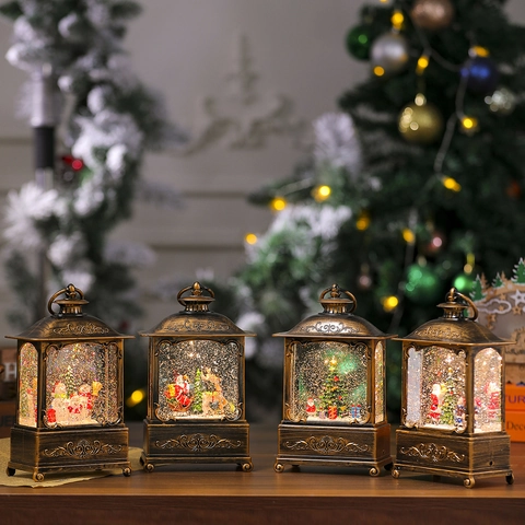 Lanterna Palla di Neve Natalizia Vintage Musicale Alimentata USB LED Scene Babbo Natale Pupazzo di Neve Lanterna con Neve Decorativa