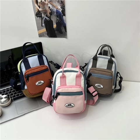 Γυναικείο Mini Σακίδιο Πλάτης Nylon με Χρωματική Αντίθεση Τσάντα Χιαστί Πολλαπλών Χρήσεων με Ρυθμιζόμενο Λουράκι Καθημερινή Χρήση