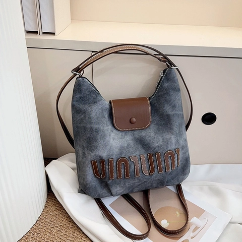 Borsa Tote da Donna in Tela Denim Lavata Retrò Grande Capacità Multifunzionale Borsa a Tracolla Casual Coreana di Fascia Alta