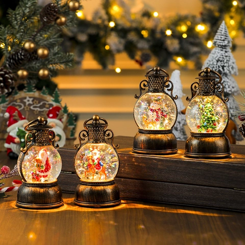 Weihnachts Schneekugel Laterne LED Musikalisch Retro Bronze Dekorationslampe Schreibtisch Ornament Feiertag