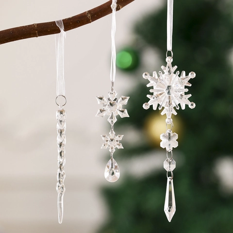 Acrylic Christmas Tree Ornaments Clear Pink Blue Snowflake Icicle Hanging Decorations For Winter Holiday Home Party Decor