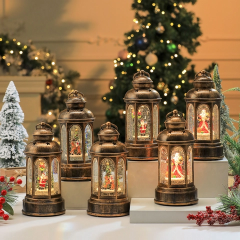 Vintage Weihnachts Schneekugel Laterne LED Beleuchtete Glitzernde Wasser Weihnachtsmann Schneemann Urlaub Home Decor Geschenk