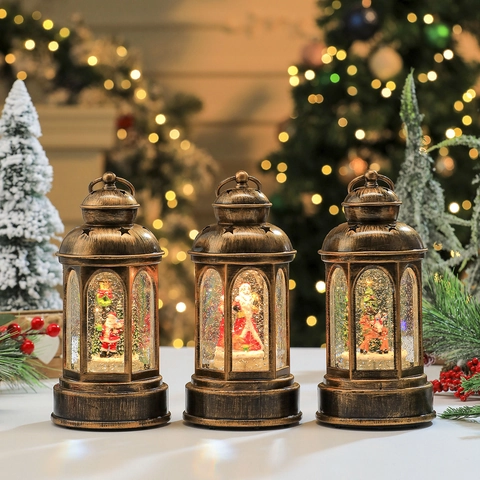 Vintage Weihnachts Schneekugel Laterne LED Beleuchtete Glitzernde Wasser Weihnachtsmann Schneemann Urlaub Home Decor Geschenk