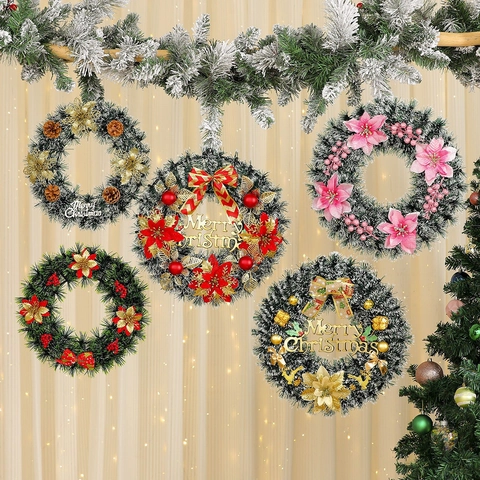 Guirnalda De Navidad Artificial Con Agujas De Pino Piñas Flores De Seda Lazo Signo Feliz Navidad Mall Hotel Hogar Puerta Decor