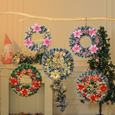 Guirnalda De Navidad Artificial Con Agujas De Pino Piñas Flores De Seda Lazo Signo Feliz Navidad Mall Hotel Hogar Puerta Decor