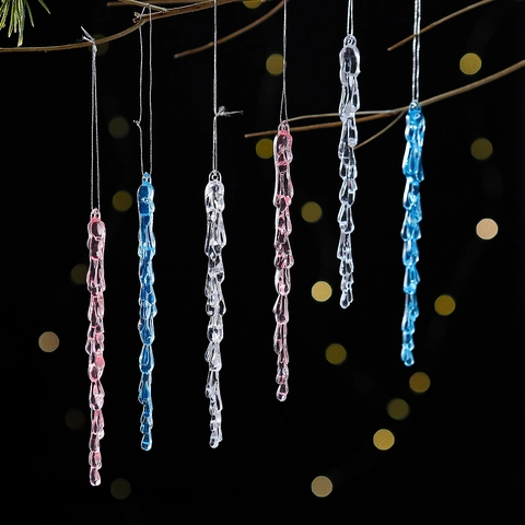Adornos Colgantes de Icicle de Acrílico Transparente de Navidad Colgantes de Gota de Hielo en Espiral para Árbol