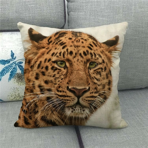 Fodera Per Cuscino Decorativo Viso Animale Lino Quadrato Tigre Leone Lupo Leopardo Stampa Realistica Arredamento Divano