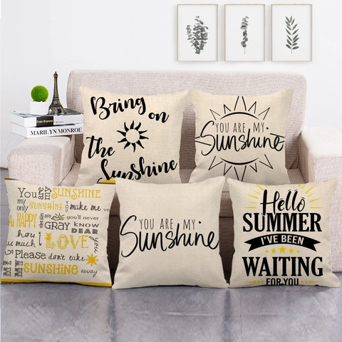 You Are My Sunshine Federa per Cuscino Decorativa in Lino Citazione Ispiratrice Motivo a Sole Fodera per Divano