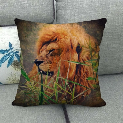 Linnen Kussenhoes Realistische Dierenleeuw Tijgerprint Vierkante Kussensloop Voor Sofa Woondecoratie Afrika Vintage Stijl