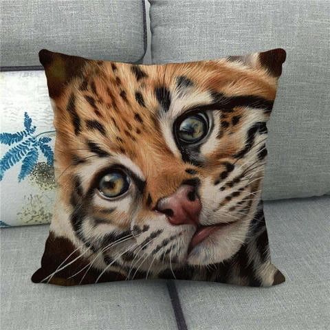 Realistische Wildtier Löwe Tiger Schneeleopard Leinen Kissenbezug Quadratischer Dekorativer Dekokissenbezug Für Sofa Heim 45x45cm