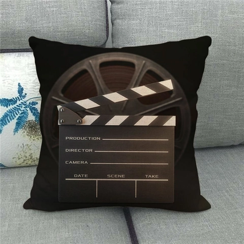 Vintage Movie Theme Throw Pillow Case Linen Cinema Clapperboard Print Decorative Cushion Cover Retro Home Decor