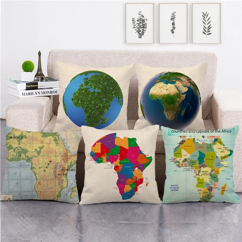 Fodera Per Cuscino Mappa Del Mondo Terra Lino Quadrata Copricuscino Decorativo Per Divano Soggiorno Arredamento Geografia