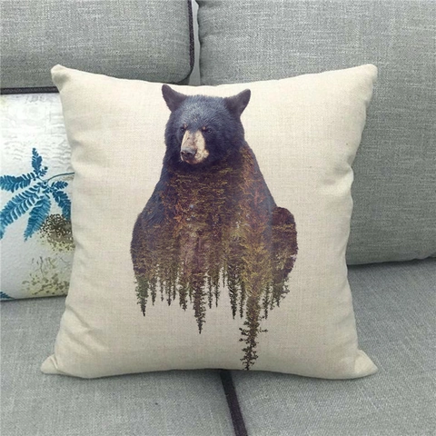 Federa in Lino Animali Selvatici Volpe Lupo Rinoceronte Orso Aquila Gorilla Cuscino Quadrato Decorativo Divano Casa