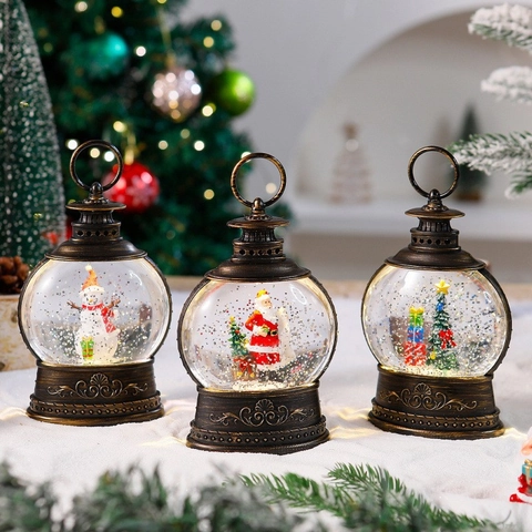 Lanterna Di Natale Sfera D'acqua Glitterata Luce LED Bronzo Retrò Babbo Natale Pupazzo Di Neve Lampada Festiva Musicale