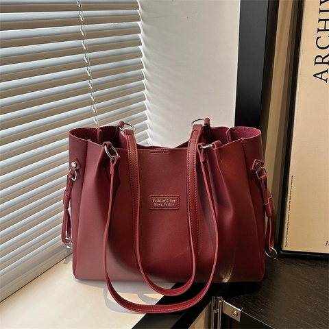 Minimalist Women PU Leather Tote Bag Large Capacity Solid Color Urban Shoulder Bag For Daily Commuting Office School Student