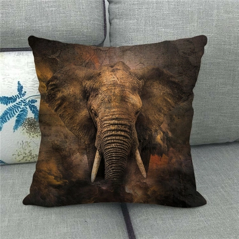 Fodera Per Cuscino Con Motivo Elefante In Lino Quadrata Retro Fauna Selvatica Africana Stampa Digitale Per Divano Arredamento