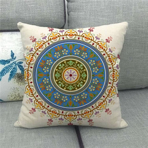 Federa in Lino Geometrica Mandala Boema Federa per Cuscino Decorativo Quadrato per Divano Soggiorno Letto Arredamento Casa