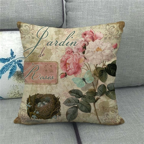 Vintage Linen Throw Pillow Case Retro Flower Seed Bag Pattern Decorative Cushion Cover For Sofa Living Room Home Decor