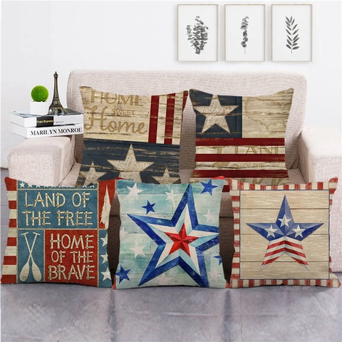 Linen American Flag Decorative Throw Pillow Covers 1776 Independence Day Patriotic Star Stripes Cushion Cover For Sofa Couch Home Decor