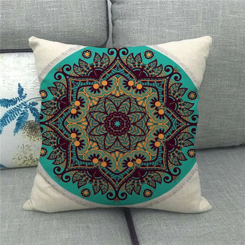 Taie d'Oreiller en Lin Géométrique Mandala Bohème Carrée Vintage Ethnique Housse de Coussin Décorative Pour Canapé Salon Décoration Maison Sans Insert
