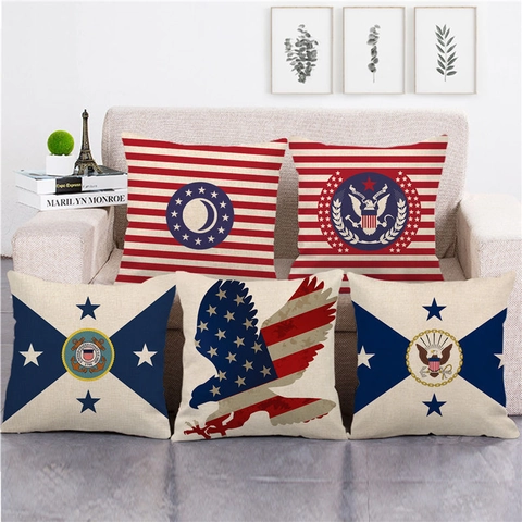 Amerikanische Flagge Adler Leinen Kissenbezug Retro Patriotisch Dekokissen Bezug Für Sofa Wohnzimmer Home Decoration