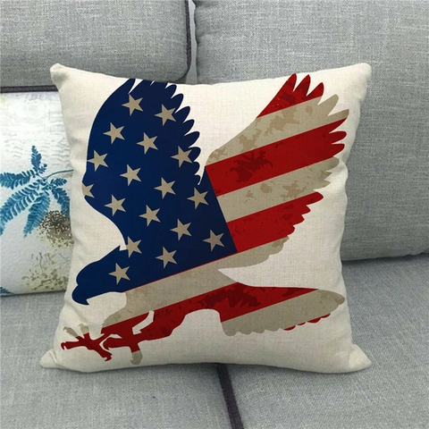 Amerikanische Flagge Adler Leinen Kissenbezug Retro Patriotisch Dekokissen Bezug Für Sofa Wohnzimmer Home Decoration