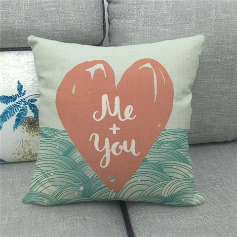 Housse De Coussin En Lin Pour La Saint Valentin Carré Motif Coeur Romantique Imprimé Amour Taie Oreiller Décorative Sofa