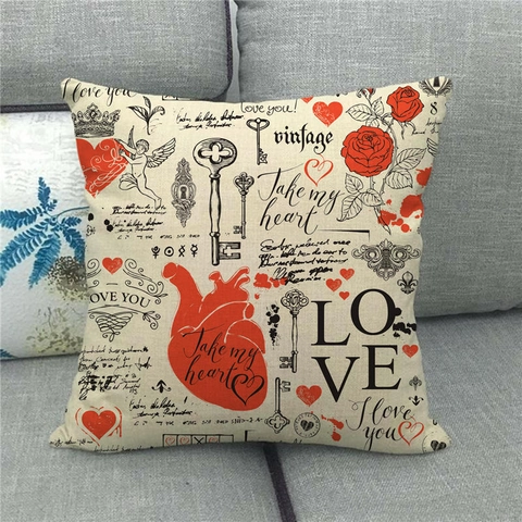 Valentijnsdag Kussensloop Linnen Kussenhoes Romantisch Hart Liefde Thema Home Sofa Decor Vierkante Hoes