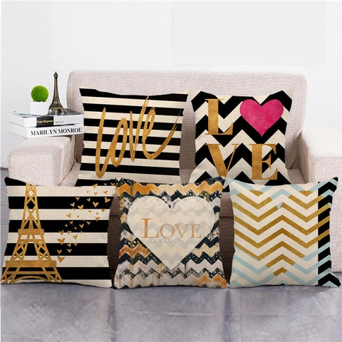 Taie d'oreiller en Lin Saint-Valentin Motif Amour Cœur Housse de Coussin Décorative Maison Canapé Carré Déco Romantique