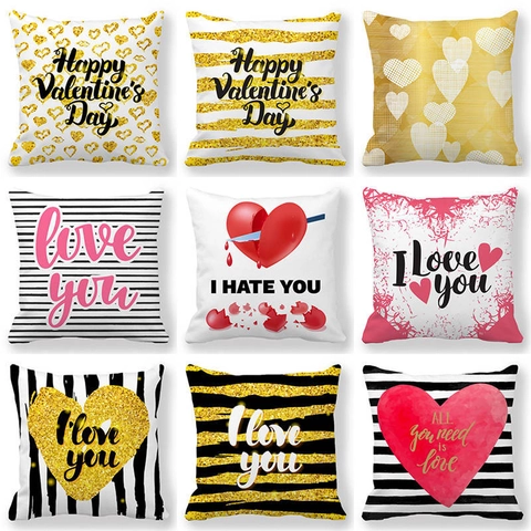 Valentinstag Kissenbezug Leinen Herz Liebe Druck Quadratischer Kissenhülle Für Zuhause Sofa Deko Geschenk