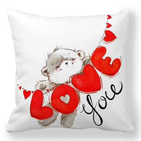 Valentinstag Dekorative Kissenbezug Leinen Polyester Quadratisch Kissenhülle Romantisches Herz Gnom Druck Zuhause Sofa Deko