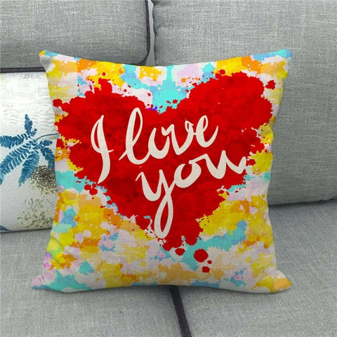 Valentine's Day Love Heart Pattern Linen Pillowcase Square Cushion Cover Romantic Decorative Home Decor Soft Throw Case
