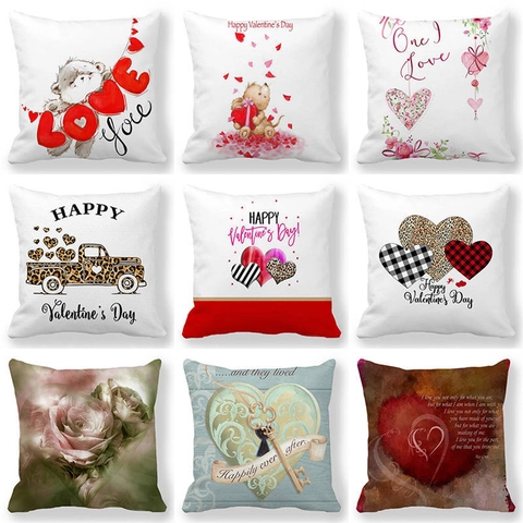 Valentinstag Dekorative Kissenbezug Leinen Polyester Quadratisch Kissenhülle Romantisches Herz Gnom Druck Zuhause Sofa Deko