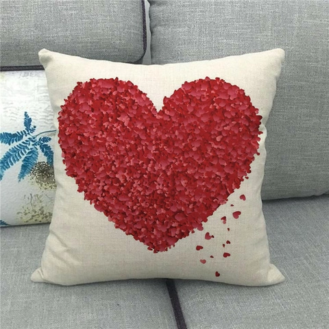 Valentijnsdag Linnen Kussensloop Romantisch Hart Liefdesbrief Print Vierkant Decoratieve Kussenhoes Voor Sofa Home Decor