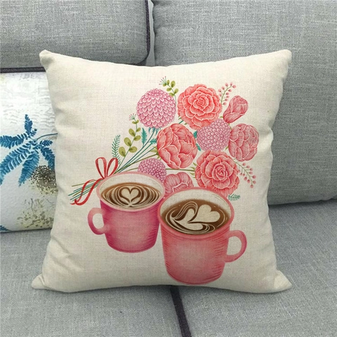 Valentinstag Happy Herz Baum Muster Leinen Kissenbezug Romantische Blume Liebe Brief Kissenhülle Für Zuhause Sofa Wohnzimmer