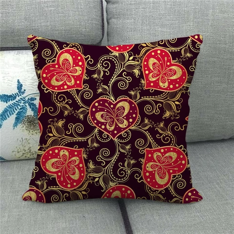 Valentijnsdag Linnen Sierkussenhoes Hart Liefde Patroon Decoratieve Vierkante Kussenhoes Voor Bank Slaapkamer Huis Decor