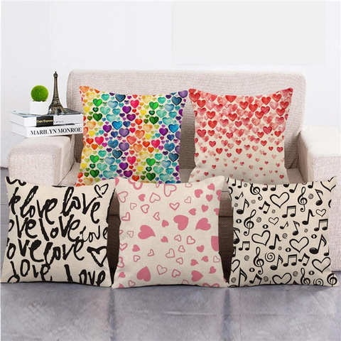 Valentine's Day Linen Pillowcase Romantic Heart Love Pattern Square Cushion Cover Home Decor Gift For Sofa Bedroom Office