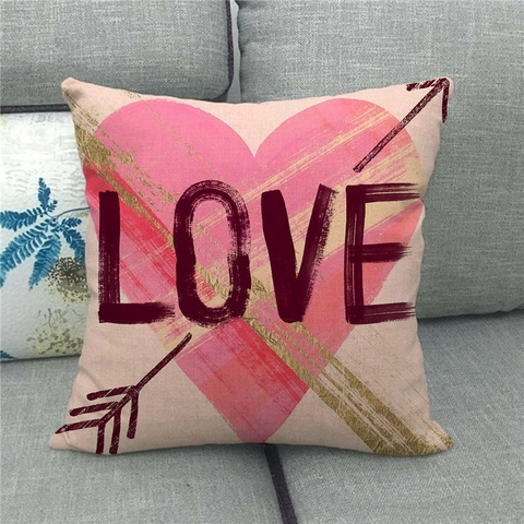 Valentinstag Leinen Kissenbezug Herz Liebe Druck Romantisch Dekokissen Bezug Heimdekoration Für Sofa Schlafzimmer Quadratisch