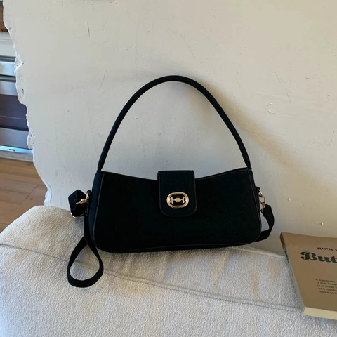 Bolso Soberaco de Cuero PU Vintage Francés Para Mujer Bolso de Hombro Retro Bocado Bolso Bandolera Minimalista Color Sólido