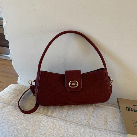 Borsa Baguette Vintage Da Donna In Pelle PU Opaca Borsa A Tracolla Con Decorazione Morsetto Dorato Stile Francese