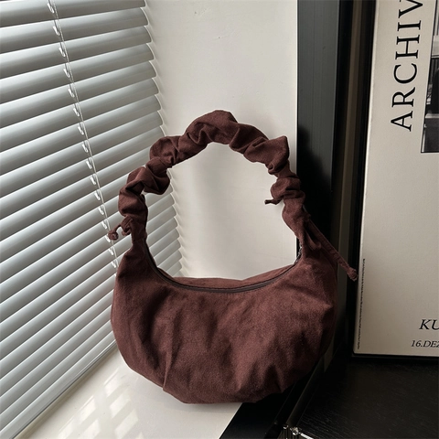 Bolso de Hombro Creciente de PU Plisado para Mujer Color Sólido Simple Bolso de Axila Moda Casual Conmutar Bolso Hobo