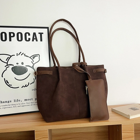 Grote Draagtas Van Mat Kunstleer Retro Schoudertas Met Bijpassend Klein Tasje Voor Dames