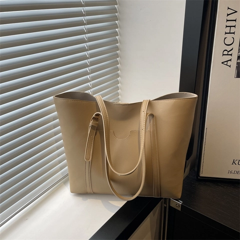 Borsa Tote Grande Capacità Donne Pelle PU Minimalista Colore Solido Casual Borsa A Spalla Mano Pendolare